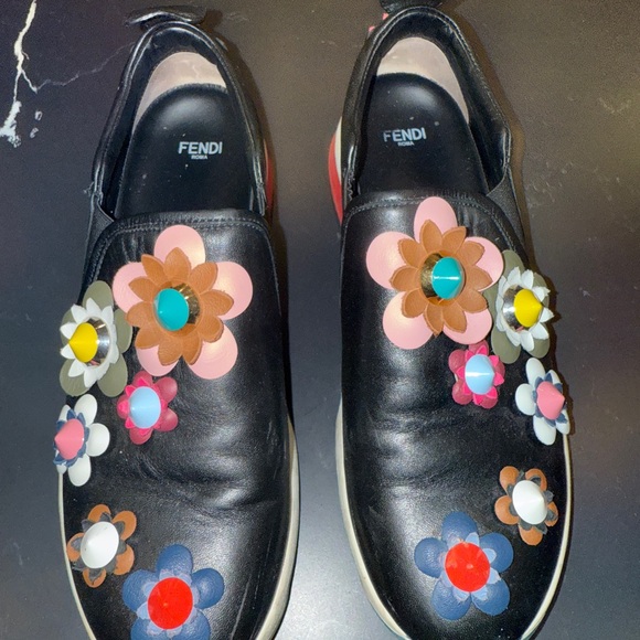 Floral Embellished Black Slip-On Sneakers - Picture 7 of 8